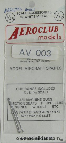 Aeroclub 1/72 (3) Arresting Hooks, AV003 plastic model kit